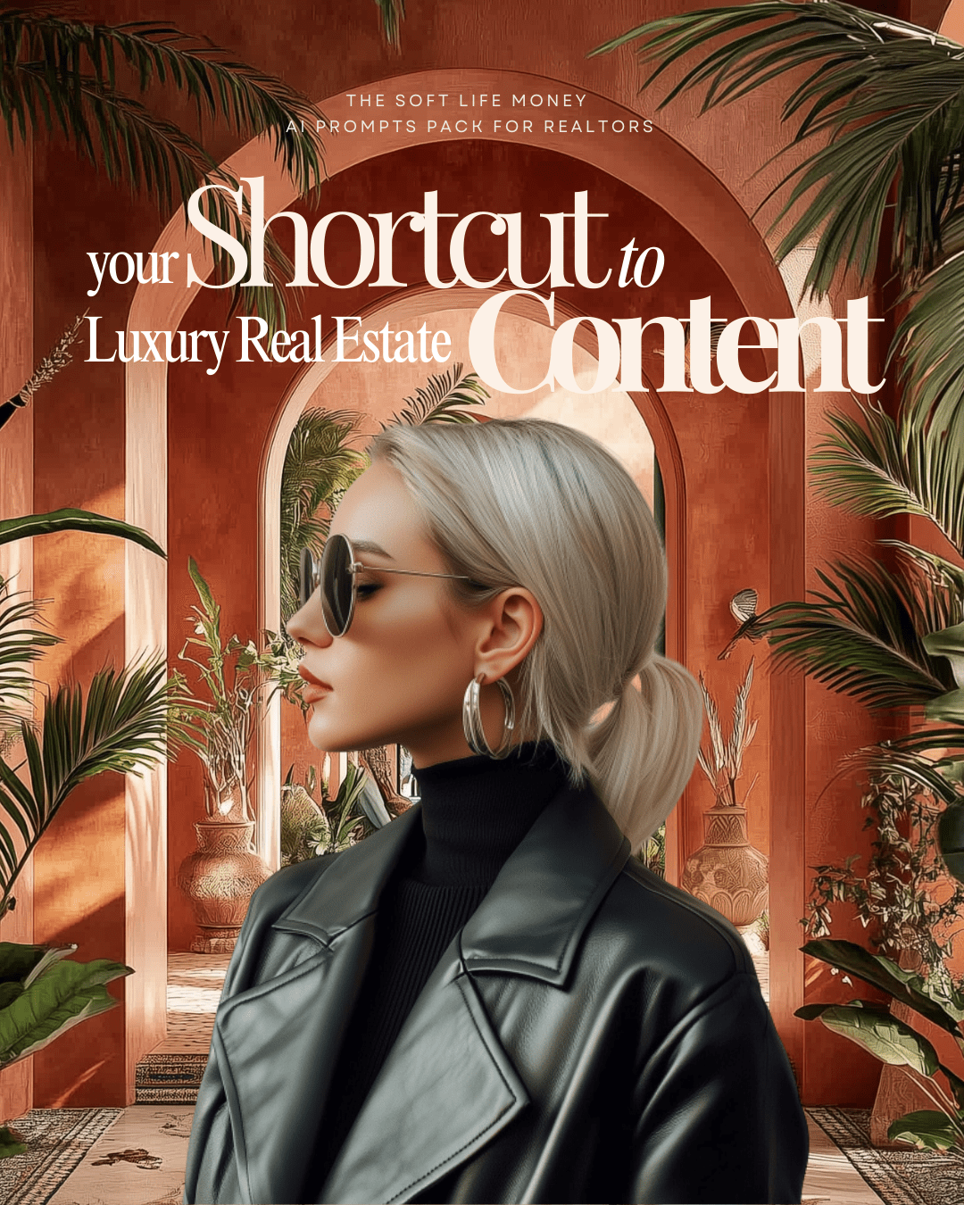 AI Prompts Pack for Luxury Realtors shown with a modern luxury home background and editorial typography.